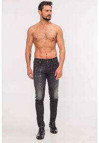 DSQUARED2 Czarne jeansy męskie Cool guy jean. Kolor: czarny. Wzór: aplikacja