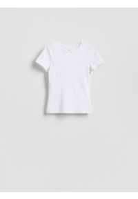 Reserved - Bawełniany t-shirt slim fit - biały. Kolor: biały. Materiał: bawełna
