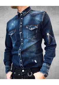 GUNS & TUXEDOS - Granatowa koszula jeansowa Riot. Kolor: niebieski. Materiał: jeans. Długość rękawa: długi rękaw. Długość: długie #2