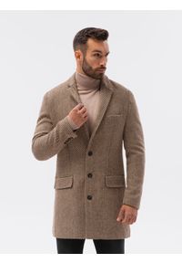 Ombre Clothing - Płaszcz męski we wzór - brązowy V2 C431 - XL. Kolor: brązowy. Materiał: poliester. Styl: elegancki #5