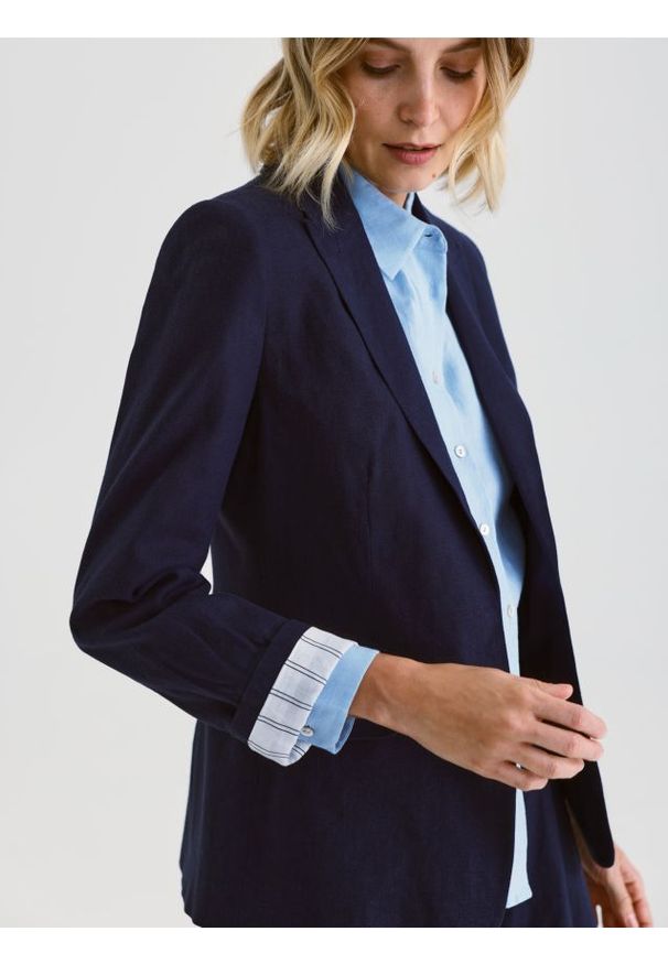 Reserved - Marynarka z lnem - granatowy. Kolor: niebieski. Materiał: len