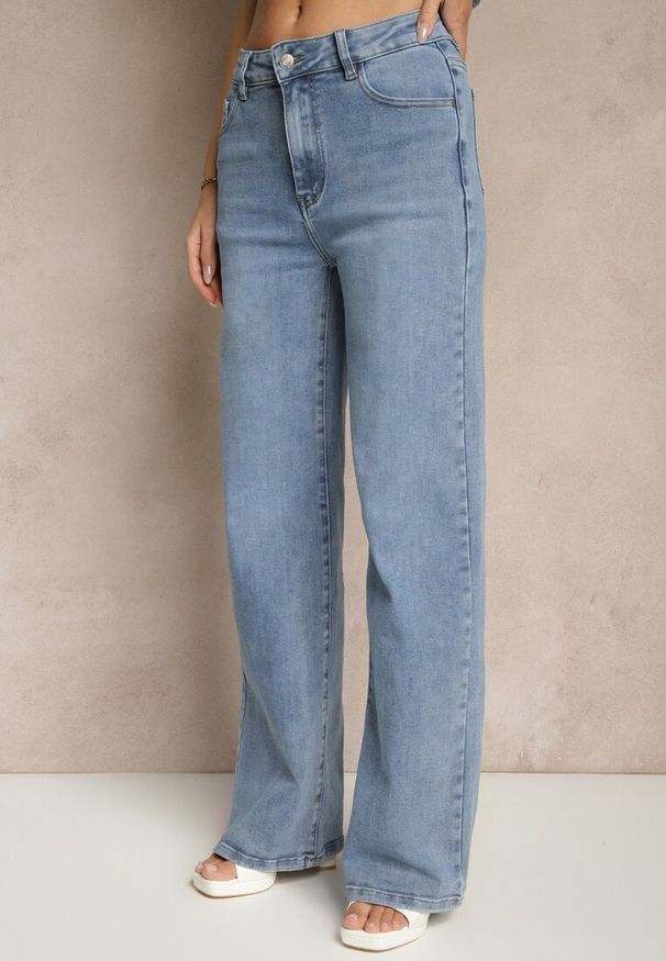 Renee - Niebieskie Szerokie Jeansy High Waist z Wiskozą Liolea. Okazja: na co dzień, na imprezę. Stan: podwyższony. Kolor: niebieski. Styl: klasyczny, elegancki, casual