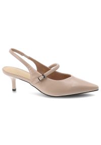 Czółenka damskie S.Barski, cholewka ze skóry naturalnej licowej elegancki fason slingback smukły obcas, beżowe, CR61-3046. Zapięcie: pasek. Kolor: beżowy. Materiał: skóra. Szerokość cholewki: normalna. Obcas: na obcasie. Styl: elegancki. Wysokość obcasa: średni #3