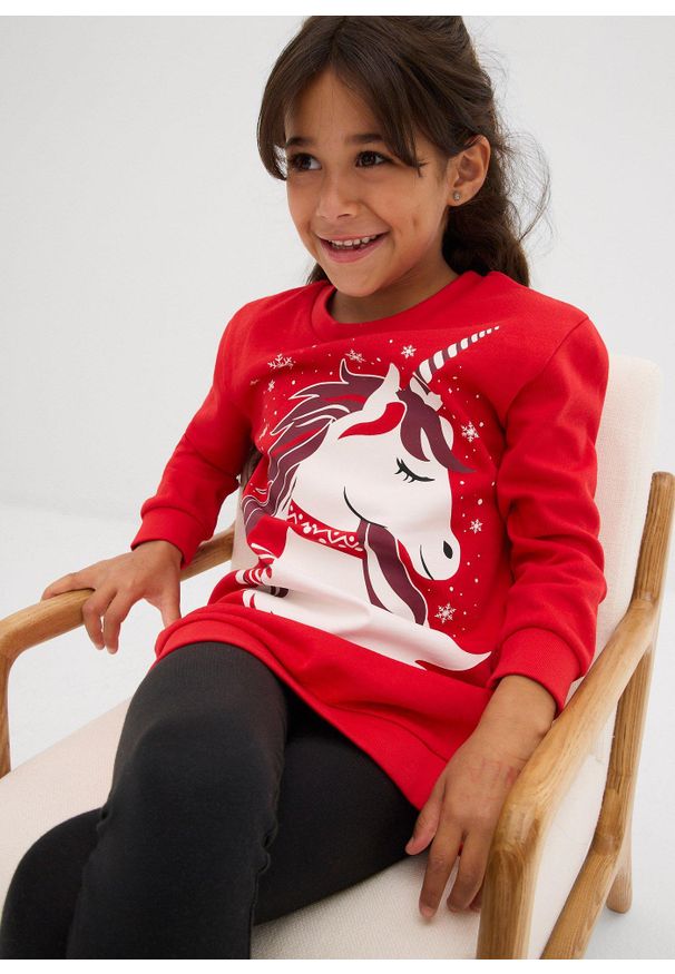 bonprix - Sukienka dresowa z czystej bawełny. Kolor: czerwony. Materiał: bawełna, dresówka. Sezon: zima