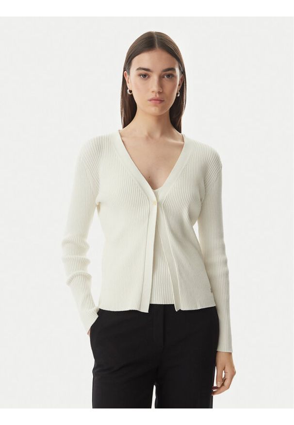 Calvin Klein Kardigan LV044G303G Kremowy Regular Fit. Kolor: kremowy. Materiał: bawełna