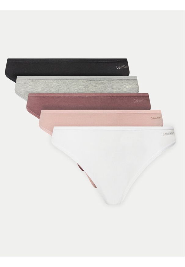 Calvin Klein Underwear Komplet 5 par stringów Thong 5Pk 000QD5250E Kolorowy. Materiał: bawełna. Wzór: kolorowy