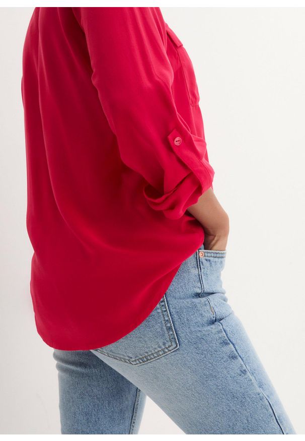 bonprix - Bluzka z wiskozy z dekoltem w serek, długi rękaw. Typ kołnierza: dekolt w serek. Kolor: czerwony. Materiał: wiskoza. Długość rękawa: długi rękaw. Długość: długie