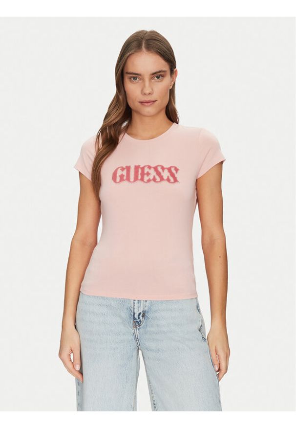 Guess T-Shirt W5GI42 J1314 Różowy Slim Fit. Kolor: różowy. Materiał: bawełna