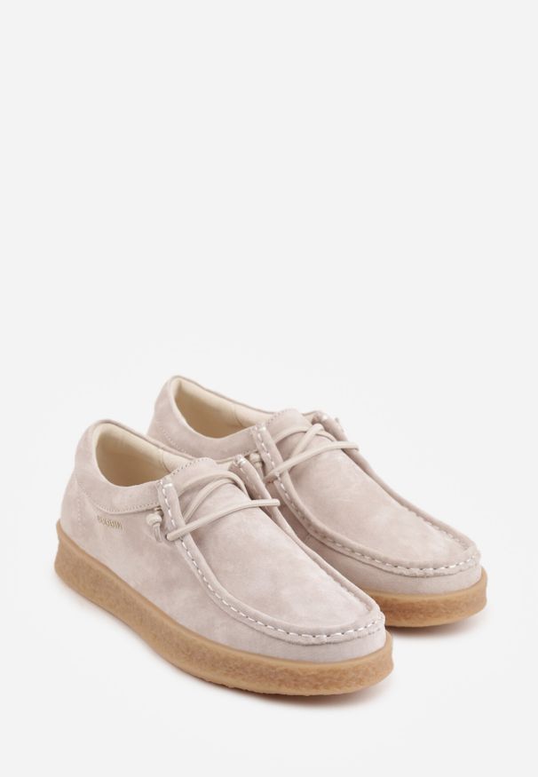 Born2be - Beżowe Zamszowe Półbuty ze Skórzaną Wkładką i Ozdobnymi Przeszyciami Olenos. Okazja: na co dzień. Kolor: beżowy. Materiał: zamsz, skóra. Styl: casual