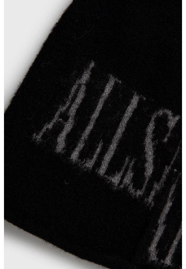 AllSaints Czapka z domieszką wełny kolor czarny z cienkiej dzianiny. Kolor: czarny. Materiał: dzianina, wełna