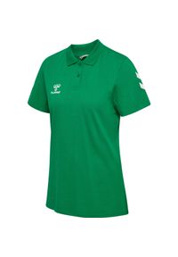 Damska koszulka polo Hummel Go 2.0 Chevron. Okazja: na co dzień. Typ kołnierza: polo. Kolor: zielony. Styl: casual #1