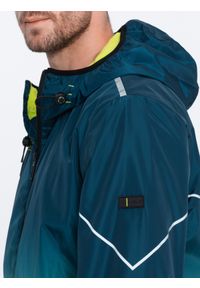 Ombre Clothing - Sportowa kurtka męska ombre z odblaskami i polarową podszewką – turkusowo-limonkowa V1. Kolor: turkusowy. Materiał: polar. Wzór: nadruk, napisy, gradientowy. Styl: sportowy #3
