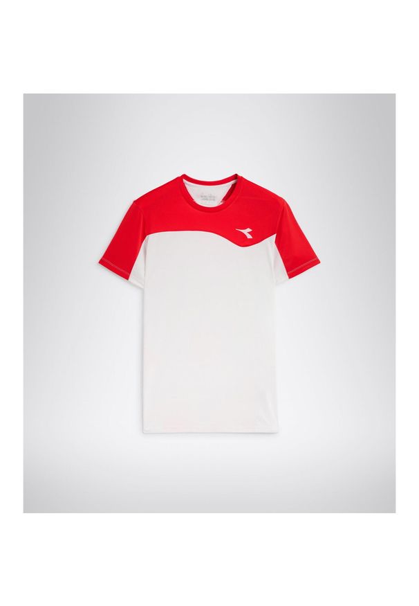 Koszulka do tenisa z krótkim rekawem męska Diadora T-SHIRT TEAM tomato red. Kolor: czerwony, biały. Długość rękawa: krótki rękaw. Długość: krótkie. Sport: tenis