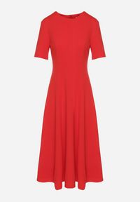 Born2be - Czerwona Sukienka Rozkloszowana z Taliowaniem Telorwena. Okazja: na randkę, na ślub cywilny, na wesele. Kolor: czerwony. Materiał: tkanina. Długość rękawa: krótki rękaw. Styl: klasyczny #6