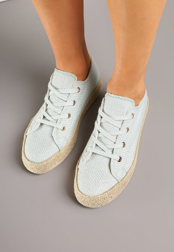 Born2be - Jasnozielone Trampki z Ozdobną Plecionką Filarra. Okazja: na co dzień. Kolor: zielony. Materiał: jeans. Styl: casual