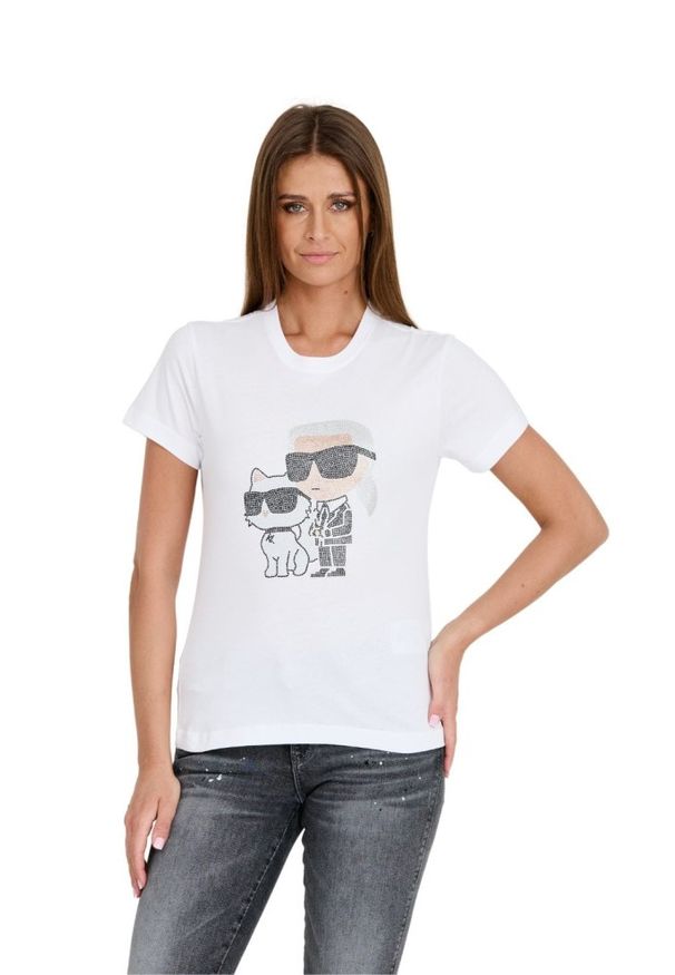 Karl Lagerfeld - KARL LAGERFELD Biały damski t-shirt Ikonik 2.0, Rozmiar S. Kolor: biały