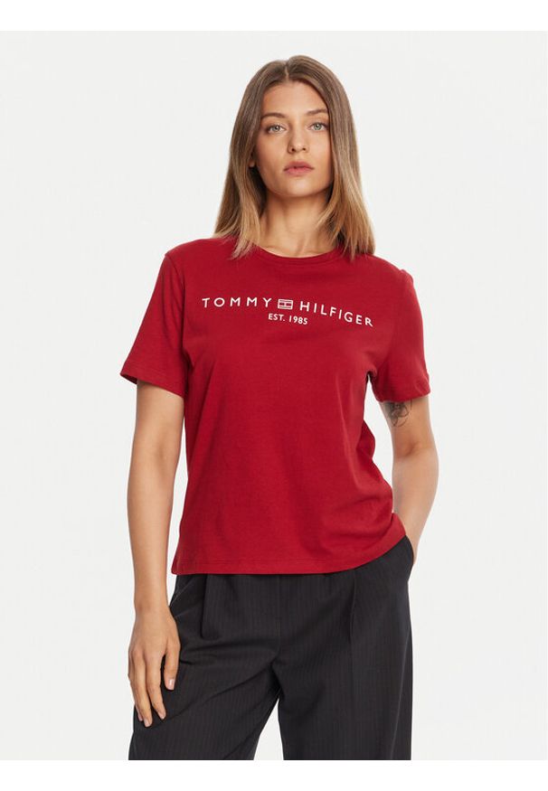 TOMMY HILFIGER - Tommy Hilfiger T-Shirt WW0WW40276 Czerwony Regular Fit. Kolor: czerwony. Materiał: bawełna
