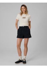 4f - 4F T-shirt regular z nadrukiem damski - biały L. Okazja: na co dzień. Kolor: beżowy. Materiał: bawełna, dzianina. Wzór: nadruk. Styl: casual #2