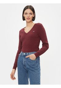 GANT - Gant Sweter 4800101 Czerwony Slim Fit. Kolor: czerwony. Materiał: bawełna