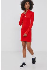 adidas Originals Sukienka H35614 kolor czerwony mini dopasowana. Kolor: czerwony. Materiał: materiał, dzianina. Długość rękawa: długi rękaw. Wzór: gładki. Typ sukienki: dopasowane. Długość: mini #6