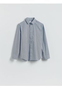 Reserved - Koszula slim fit w drobny wzór - granatowy. Kolor: niebieski. Materiał: tkanina, bawełna