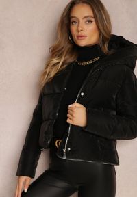 Renee - Czarna Kurtka Pikowana z Regulowaną Długością Tarannum. Kolor: czarny. Materiał: skóra. Wzór: aplikacja. Sezon: zima #5