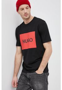 Hugo T-shirt męski kolor czarny z nadrukiem. Okazja: na co dzień. Kolor: czarny. Materiał: dzianina, bawełna. Wzór: nadruk. Styl: casual