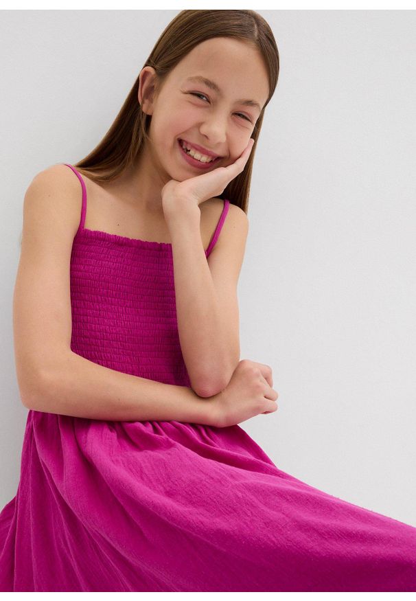 bonprix - Sukienka na ramiączkach z przewiewnego muślinu. Kolor: fioletowy. Długość rękawa: na ramiączkach