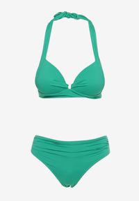 Renee - Zielone Bikini Majtki Typu Figi i Biustonosz z Usztywnianymi Miseczkami Pilalana. Kolor: zielony. Wzór: aplikacja
