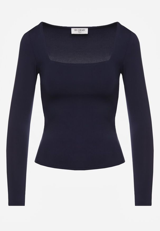 Renee - Granatowa Bluzka Longsleeve z Wiskozą i Kwadratowym Dekoltem Seliusei. Typ kołnierza: dekolt kwadratowy. Kolor: niebieski. Materiał: wiskoza. Długość rękawa: długi rękaw. Długość: długie