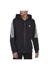 Adidas - Bluza adidas Future Icons 3-Stripes Full-Zip HK4568 - czarna. Typ kołnierza: kaptur. Kolor: czarny. Materiał: poliester, materiał, bawełna. Wzór: aplikacja. Styl: sportowy, klasyczny