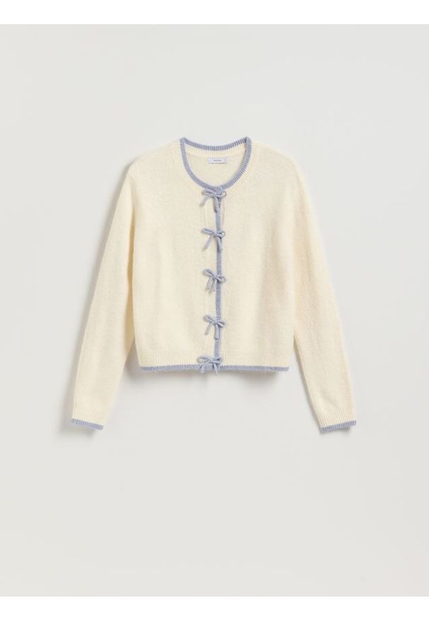 Reserved - Sweter z kokardkami - wielobarwny. Typ kołnierza: kokarda. Materiał: dzianina, wełna