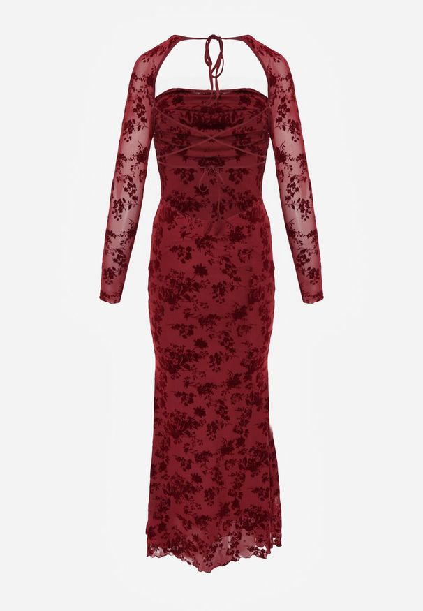 Renee - Czerwona Sukienka VICES Bodycon z Siateczki Ozdobionej Wzorem w Kwiaty Rivita. Okazja: na imprezę, na studniówkę. Typ kołnierza: dekolt kwadratowy. Kolor: czerwony. Wzór: aplikacja, kwiaty. Typ sukienki: bodycon. Styl: elegancki