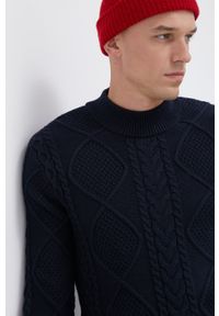 PRODUKT by Jack & Jones - Produkt by Jack & Jones Sweter męski kolor granatowy ciepły. Okazja: na co dzień. Kolor: niebieski. Materiał: dzianina. Długość rękawa: długi rękaw. Długość: długie. Wzór: ze splotem. Styl: casual #4