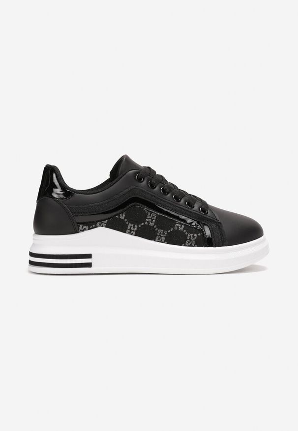 Renee - Czarno-Białe Sneakersy na Platformie z Brokatowymi Wstawkami Elsalor. Kolor: czarny. Obcas: na platformie