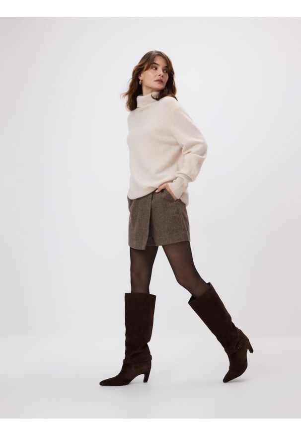 Reserved - Wełniany sweter z kaszmirem - beżowy. Kolor: beżowy. Materiał: kaszmir, wełna