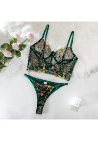 Intica - Komplet bielizny z haftem kwiatowym elegancki zestaw dla kobiet Noriane. Kolor: wielokolorowy. Materiał: tkanina, materiał, skóra. Wzór: kwiaty, haft #1