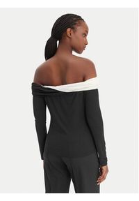 Karl Lagerfeld - KARL LAGERFELD Bluzka B1W17009 Czarny Slim Fit. Typ kołnierza: dekolt w karo. Kolor: czarny #4