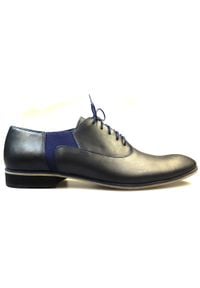 Faber - Czarne buty wizytowe z granatową wstawką T51. Kolor: wielokolorowy, niebieski, czarny. Materiał: skóra. Styl: wizytowy