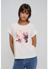 MOODO - T-shirt z nadrukiem ecru. Materiał: elastan, bawełna. Wzór: nadruk #1