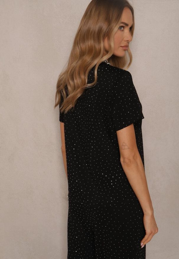 Renee - Czarny T-shirt z Wiskozą i Cyrkoniami Erritia. Okazja: na co dzień. Kolor: czarny. Materiał: wiskoza. Styl: elegancki, casual