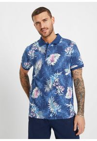 bonprix - Shirt polo z dżerseju, z nadrukiem w hawajskim stylu, krótki rękaw. Typ kołnierza: polo. Kolor: niebieski. Materiał: jersey. Długość rękawa: krótki rękaw. Długość: krótkie. Wzór: nadruk #1
