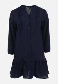 Born2be - Granatowa Koszulowa Sukienka Mini z Falbanką Brindel. Kolor: niebieski. Typ sukienki: koszulowe. Długość: mini #5