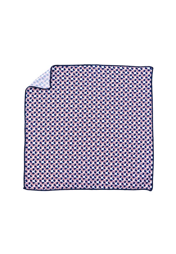 Modini - Biała poszetka w granatowo-czerwone prostokąciki E160. Kolor: biały, wielokolorowy, czerwony, niebieski