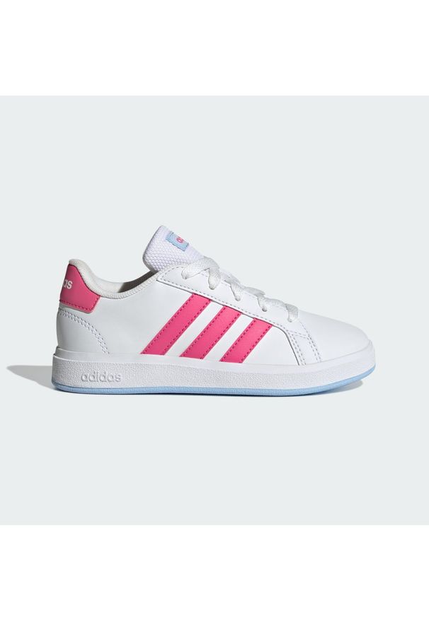 Adidas - Buty Grand Court Lifestyle Tennis Lace-Up. Kolor: różowy, niebieski, wielokolorowy, biały. Materiał: materiał. Sport: turystyka piesza