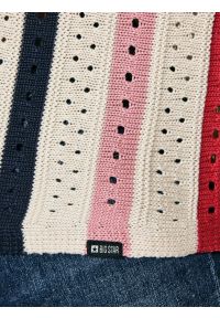 Big-Star - Sweter damski ażurowy w kolorowe paski kremowy Vika 102. Okazja: na co dzień. Kolor: kremowy. Materiał: bawełna, wiskoza. Długość: krótkie. Wzór: paski, ażurowy, kolorowy. Styl: casual #3
