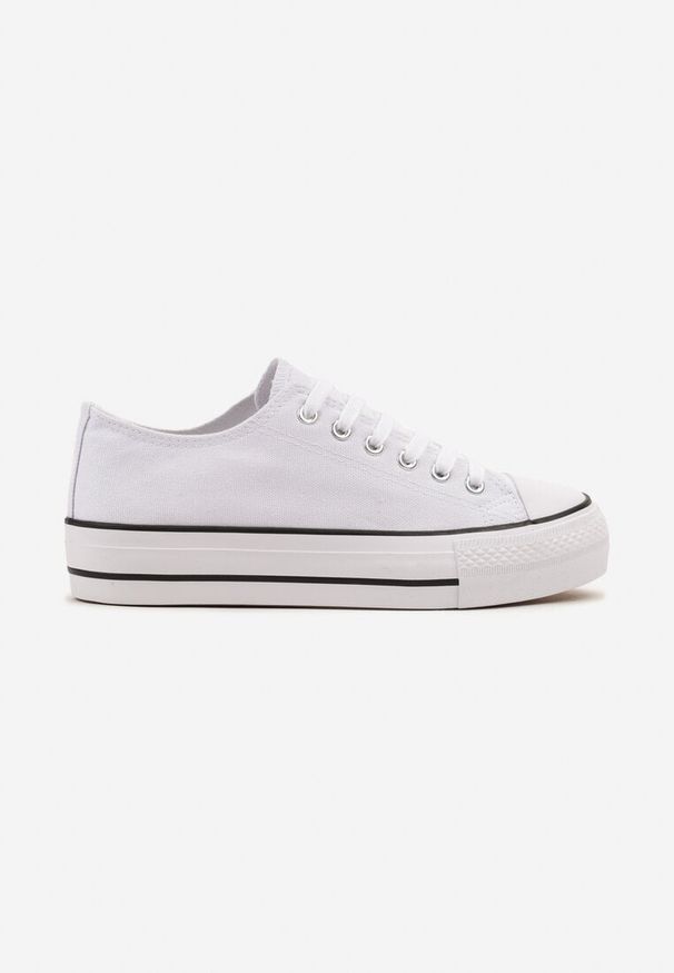 Born2be - Biało-Czarne Trampki Vices na Grubszej Podeszwie pod Kostkę Tilomea. Okazja: na co dzień. Kolor: biały. Materiał: jeans. Styl: elegancki, casual