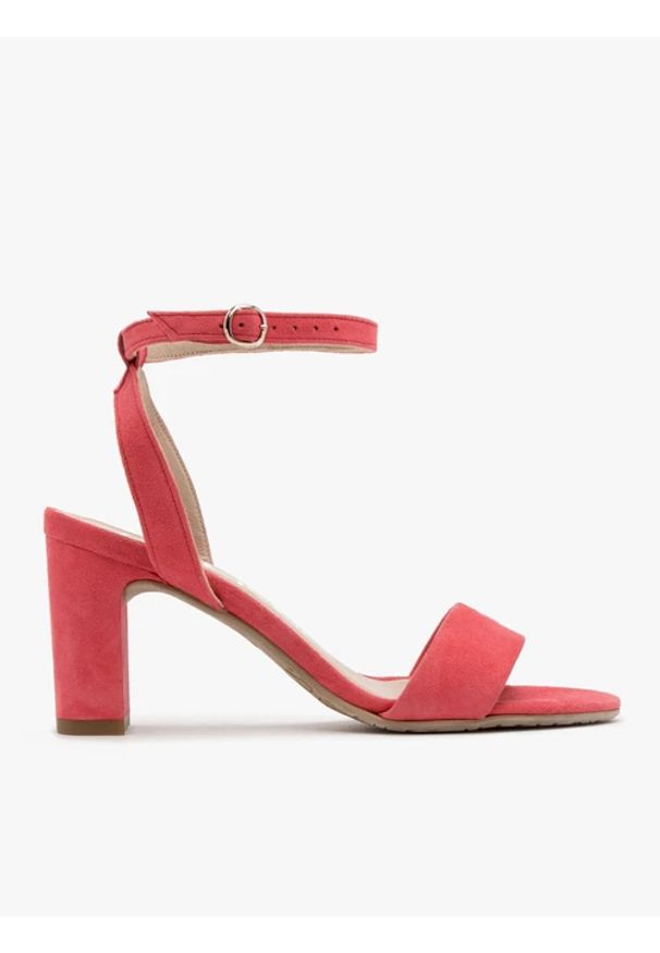 Ryłko - Różowe sandały na obcasie. Kolor: różowy. Materiał: skóra, welur. Obcas: na obcasie. Styl: street. Wysokość obcasa: średni