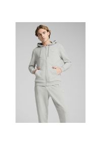 Puma - Męskie dres z kapturem PUMA Light Gray Heather. Kolor: wielokolorowy, czarny, szary. Materiał: dresówka. Wzór: aplikacja, haft