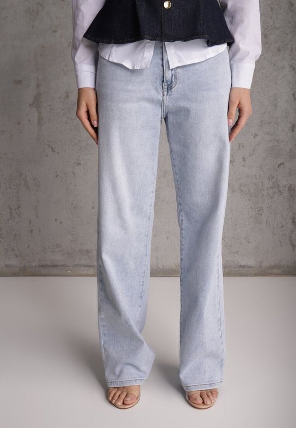 Renee - Niebieskie Szerokie Jeansy z Bawełny High Waist Vimalianna. Okazja: na co dzień. Stan: podwyższony. Kolor: niebieski. Styl: casual